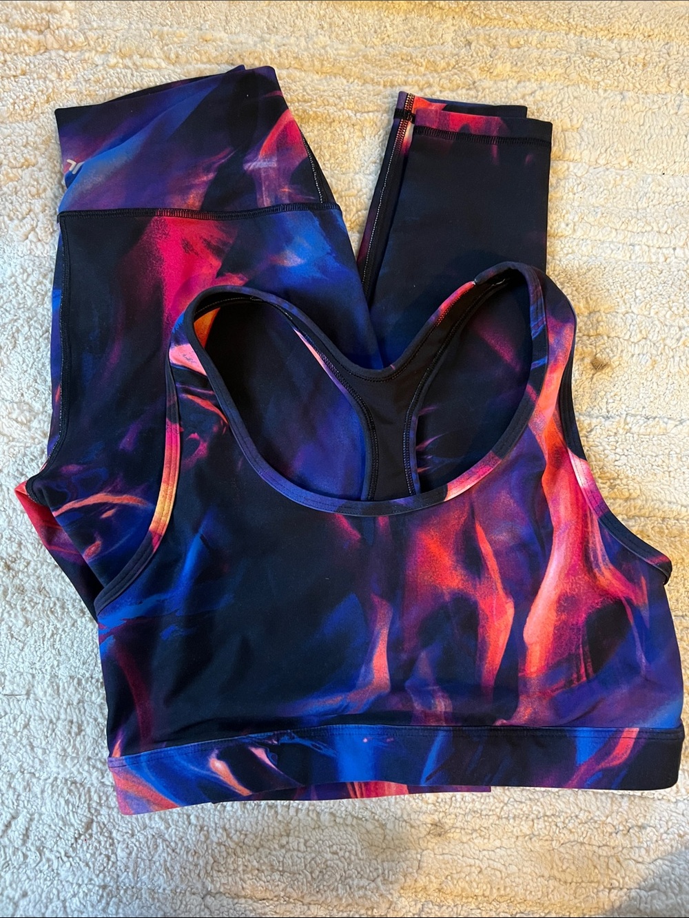 Women’s Moisture-Wicking Sports Bra & Legging Set - Black with Pink & Blue Print